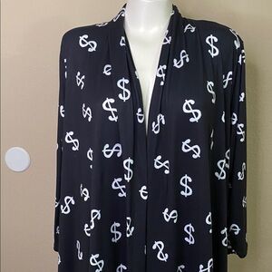 Eddrinna Marie Black White Dollar Sign 💲💲 swing open long knit jacket OS